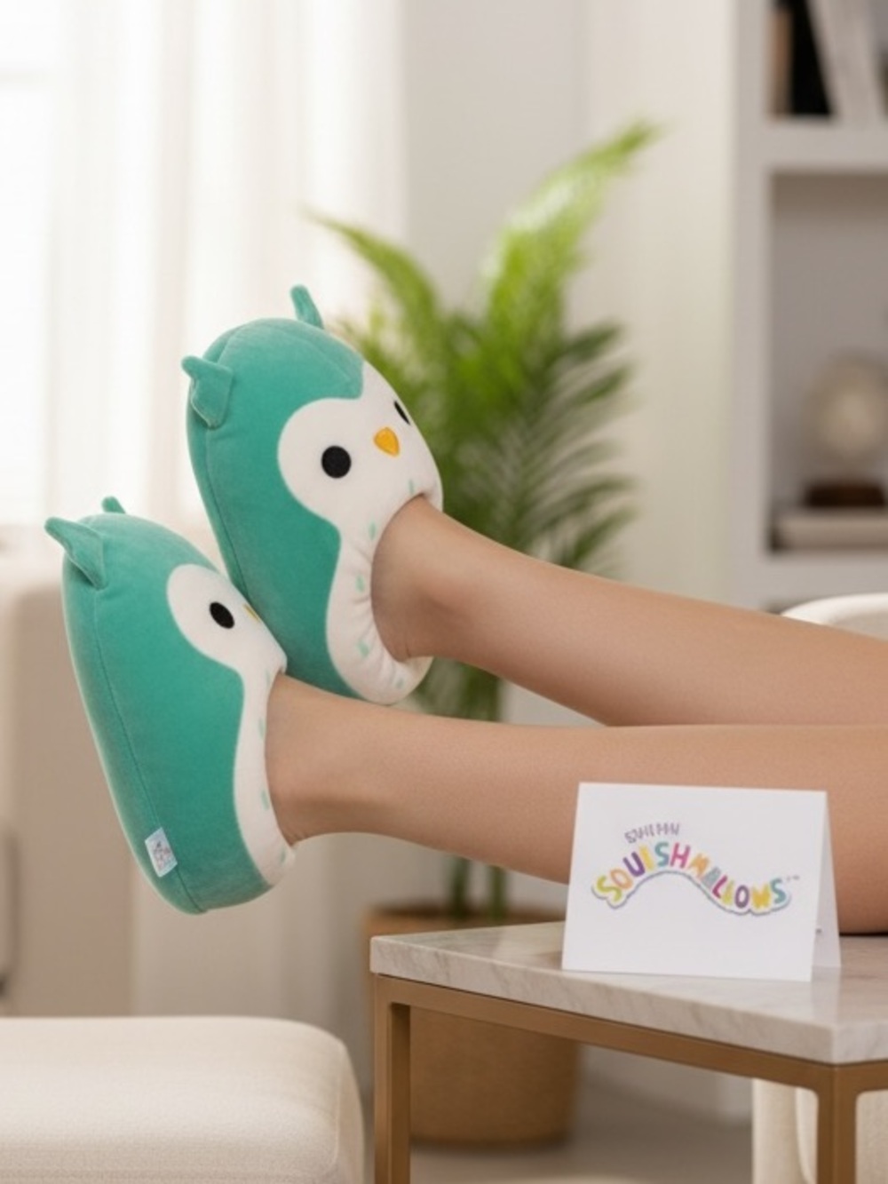 Squishmallows Teal Owl Kids Slippers NWT youth large 9-10